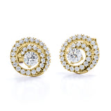 Circle Scallop Setting 1.25 Carat Round Certified Moissanite and Diamond Claw Set Stud Earrings in Black Gold