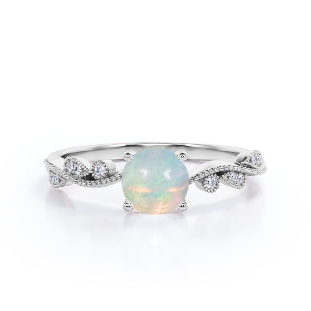 Art Deco 1.50 Ct Round Cut Lab Created Opal Engagement Ring