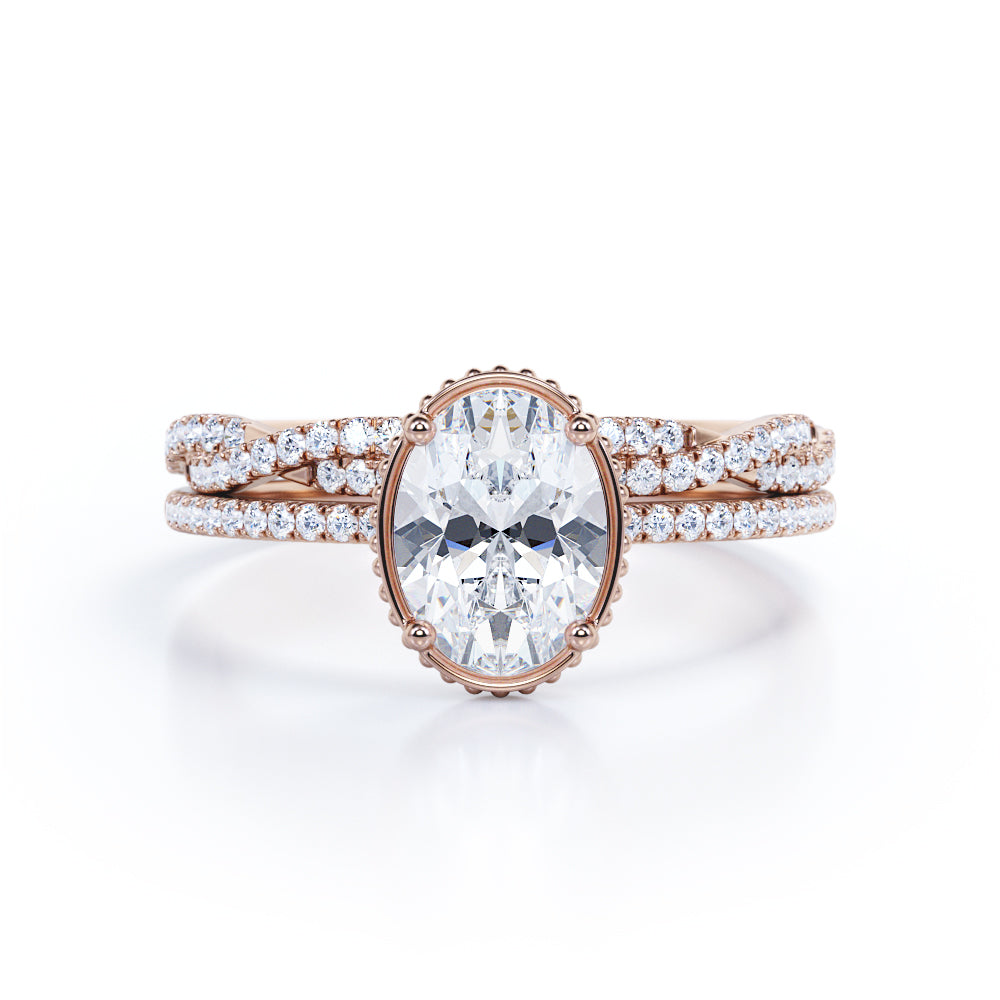 1.50 Carat Oval Cut Moissanite And Diamond Infinity Bridal Set In White Gold