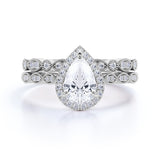 1 Ct Pear Cut Diamond Art Deco Bridal Set