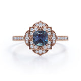 2 Ct Cushion Lab Alexandrite Vintage Engagement Ring