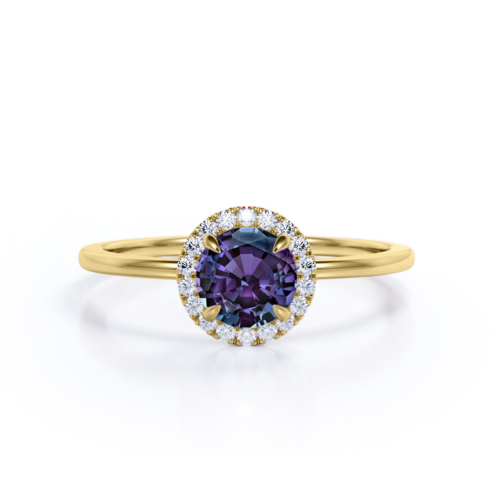 Four Claws 1.20 Carat Round Cut Lab Created Alexandrite And Diamond Halo Engagement Ring In White Gold For Her