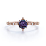 Vintage 0.75 Ct Round Lab Alexandrite Engagement Ring