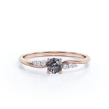 Bypass Prong Setting 0.65 Carat Round Cut Natural Dendritic Black Rutilated Quartz and Diamond 7 Stone Promise Ring - Engagement Ring