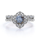 1.25 Ct Round Salt and Pepper Diamond Floral Wedding Ring Set