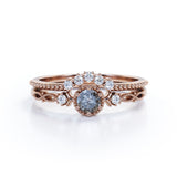 0.53 Ct Round Salt and Pepper Diamond Vintage Wedding Ring Set