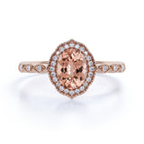 Vintage 1.50 ct Oval Morganite Halo Engagement Ring