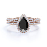 Bestselling 1.75 Carat Pear cut Lab Black Diamond Wedding Ring Set in Rose Gold