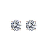 Certified - 3 Carat Round Moissanite - 4 Prong Solitaire Stud Earrings - 18K Rose Gold Plating Over Silver