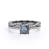 Pave 0.70 Ct Round Cut Salt and Pepper Diamond Wedding Ring Set