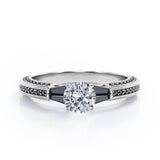 Triple Pave Channel -1.35 TCW Round Shaped Moissanite with Lab Created Black Diamond - 5 Stone Engagement Ring in Rose Gold