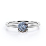 Single Stone .50 Carat Round Cut Natural Salt and Pepper Diamond - Celestial Diamond - Solitaire Engagement Ring in 18k White Gold over Silver