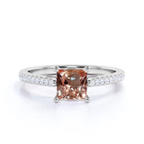 Halo 1.50 Carat emerald cut Morganite and Diamond Engagement Ring in Rose Gold