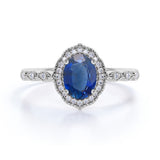 1.50 Ct Oval Cut Lab Sapphire Halo Engagement Ring