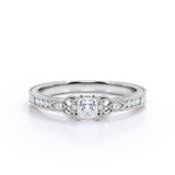 0.35 Carat Princess Cut Diamond Vintage Milgrain Engagement Ring In White Gold