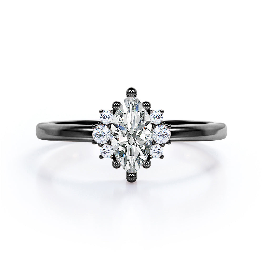 Classic 7 Stones 0.55 carat Marquise Moissanite and Diamond Engagement Ring in Rose Gold