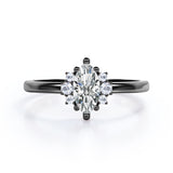 Classic 7 Stones 0.55 carat Marquise Moissanite and Diamond Engagement Ring in Rose Gold