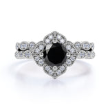 Beautiful 1.75 Carat Round cut Lab Black Diamond Halo Wedding Ring Set in White Gold