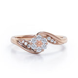 Floral Cloud Clustered 0.55 carat Round Morganite and Moissanite Distorted Engagement Ring in White Gold