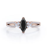 Stylish 1.45 Carat Marquise Cut Black Diamond Double Shank Engagement Ring In White Gold