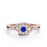 Semi Twisted Infinity 0.9 Carat Round Shape Blue Sapphire and diamond Square Floral Cluster in White Gold