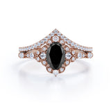 Antique Artdeco 1.25 Oval cut Lab Black Diamond Wedding Bridal Set in Rose Gold