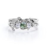 Trio 0.8 Carat Round Moss Agate Vine Bridal Set