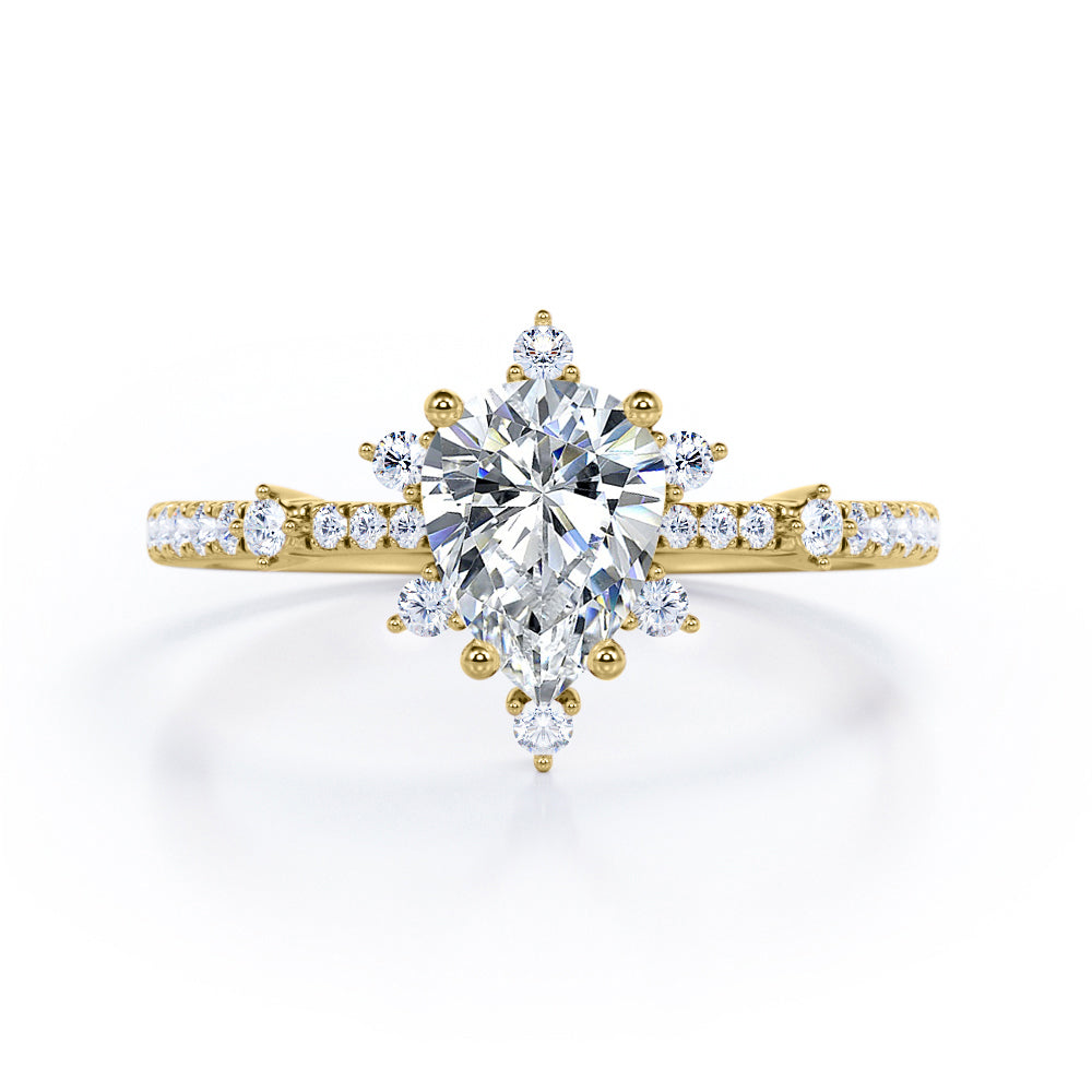 Snowflake 0.7 carat Pear Moissanite and Diamond Classic Engagement Ring in White Gold