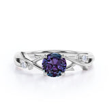 Crossover Leaf Twig 1.05 Carat Brilliant Round Cut Lab Created Alexandrite And Diamond Three Stone Infinity Engagement Ring In White Gold
