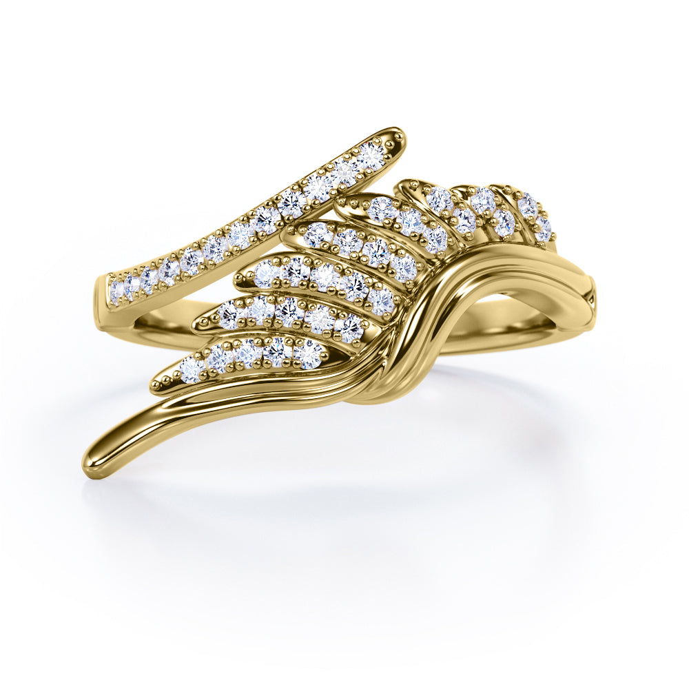 Pave Set Angel's Feather 0.35 Carat Round Cut Moissanite Open Parallel Shank Engagement Ring In Rose Gold