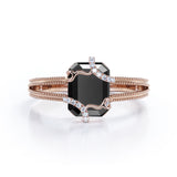Wire Wrapped 1.50 Carat Emerald cut Lab Black Diamond Engagement Ring for Women in Rose Gold