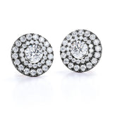 Claw Set 1.20 Carat Round Certified Moissanite and Diamond Double Halo Pave Studs - Wedding Earrings in Rose Gold