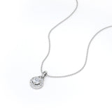 Six Prong Bezel Set 1.10 Carat Round Certified Moissanite and Diamond Halo Pave Pendant Necklace with Chain in Rose Gold