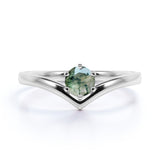 Contour Solitaire 1.25 Carat Round Cut Solid Dendritic Mossy Green Agate Classic Engagement Ring