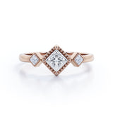 1 Carat Princess Cut Moissanite And Diamond Three Stone Pave Engagement Ring In White Gold