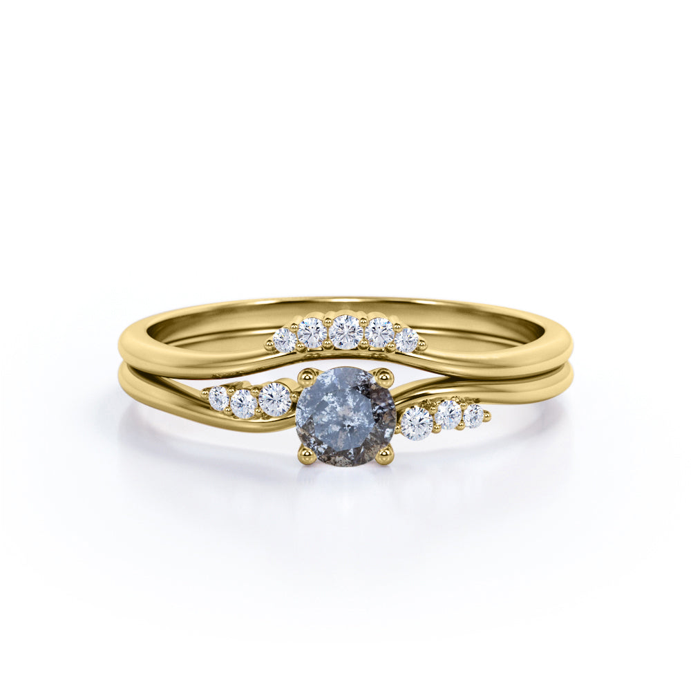 Curved 0.75 Ct Round Cut Salt and Pepper Diamond Bridal Set