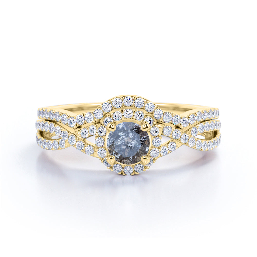 Infinity 0.85 Ct Round Salt and Pepper Diamond Wedding Ring Set