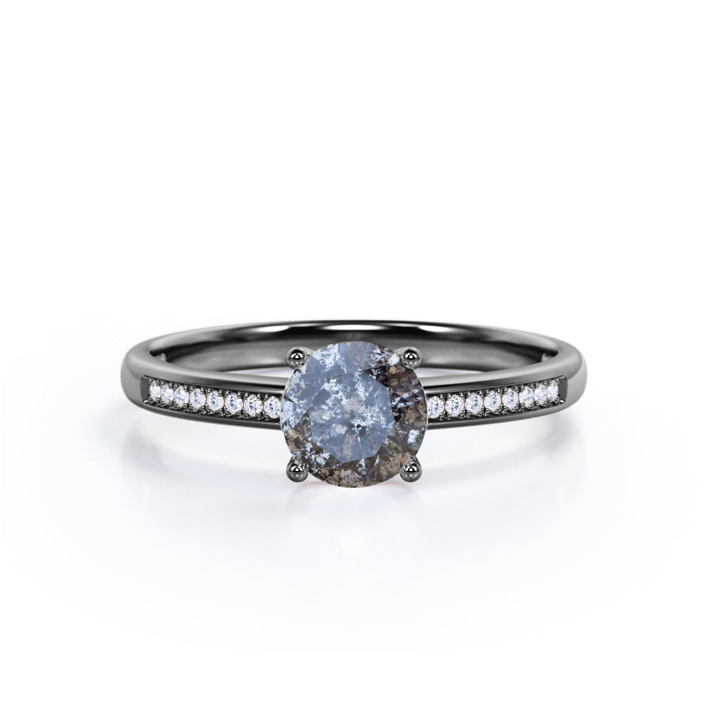 Basket 0.75 Ct Round Salt and Pepper Diamond Engagement Ring