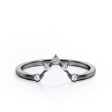 Dainty Five-Stone Prong - 0.10 TCW Round Shaped Diamond -  V Shaped Wedding Band - 10K Rose Gold