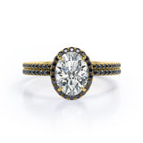 Halo Cluster 1.7 TCW Ovate Moissanite with Lab Created Black Diamond Wedding Set with Pave Accents in Rose Gold