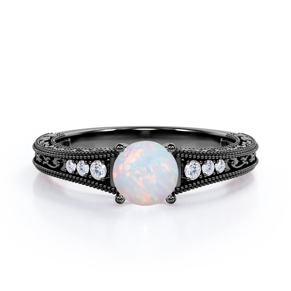 Vintage 1.25 Ct Round Cut Lab Created Opal Engagement Ring