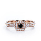 Double Pave Channel 1.5 Carat Round-Shaped Black Diamond Halo Cluster Engagement Ring in  White Gold