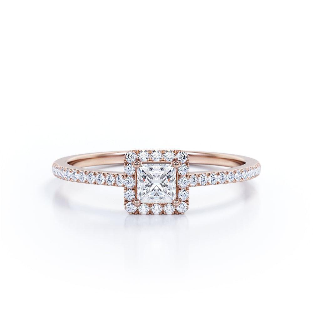 1 Ct Princess Lab Diamond Halo Engagement Ring