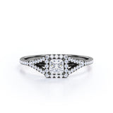 Women's Ring 1 carat Square Moissanite and Diamond Split Shank Engagement Ring in White Gold