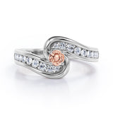 Spinning 0.7 carat Round Morganite and Moissanite Channel Engagement Ring in Rose Gold
