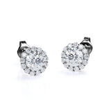 Sunflower Halo 1.10 Carat Round Cut Certified Moissanite and Diamond Shared Prong Cute Stud Earrings in Black Gold