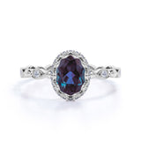 1.25 Ct Oval Cut Lab Alexandrite Halo Engagement Ring