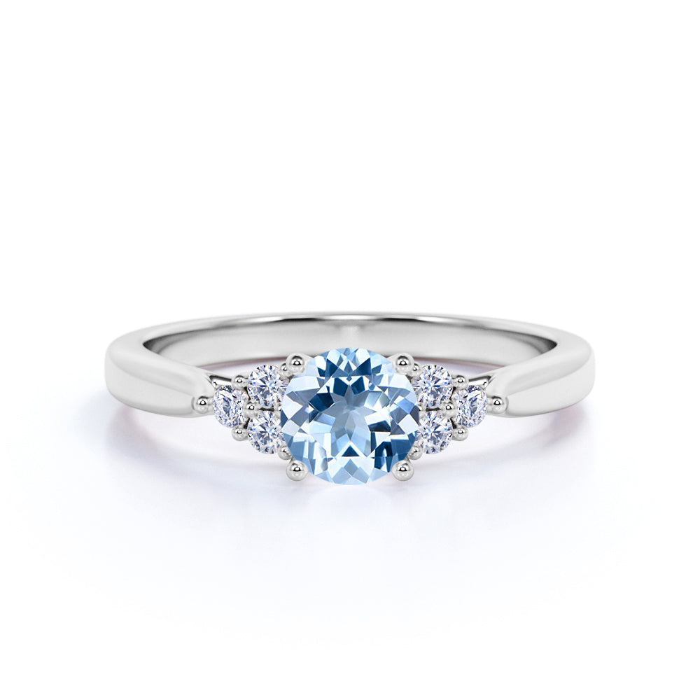 1.25 ct Aquamarine 7 Stone Engagement Ring