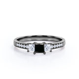1.25 Carat Princess Cut Lab Grown Black Diamond Three Stone Trilogy Engagement Ring In White Gold