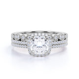 Beautiful 1.75 Carat Real Moissanite Wedding Trio Ring Set with Engagement Ring and 2 Wedding Bands in 18k White Gold Over Silver